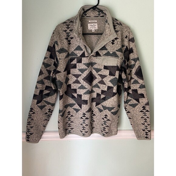 LUCKY BRAND SHEARLESS FLEECE Henley Collar 1/4 Snap Shirt Men's Size L   VGC - Picture 1 of 3